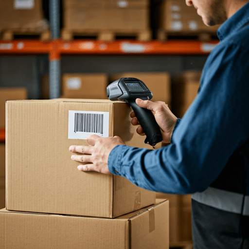 Warehouse worker scanning barcode
